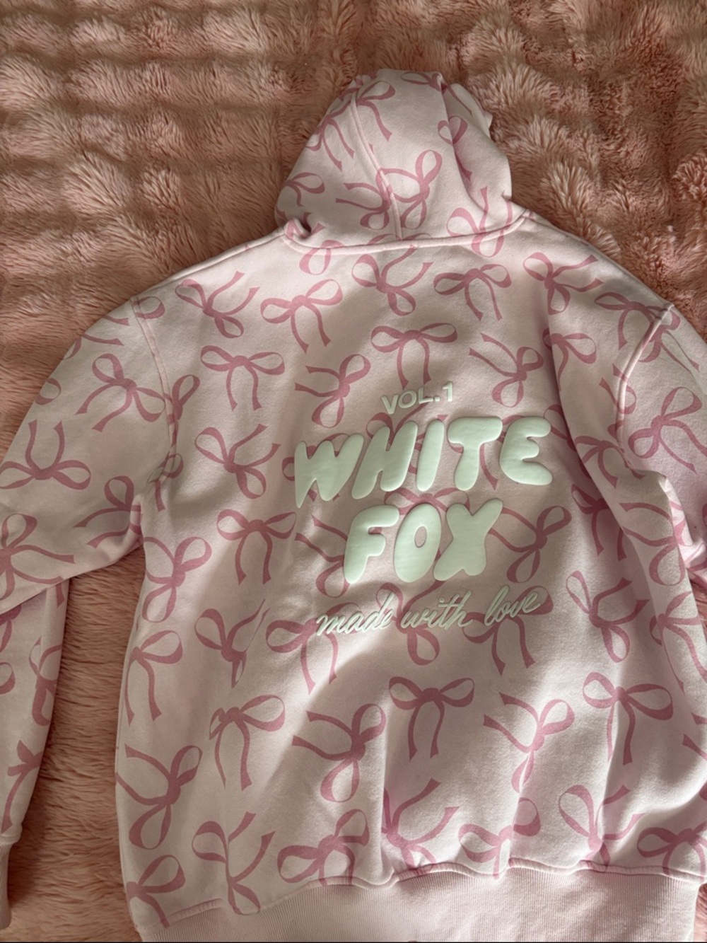 White Fox Boutique Pink & White Bow Print Hoodie